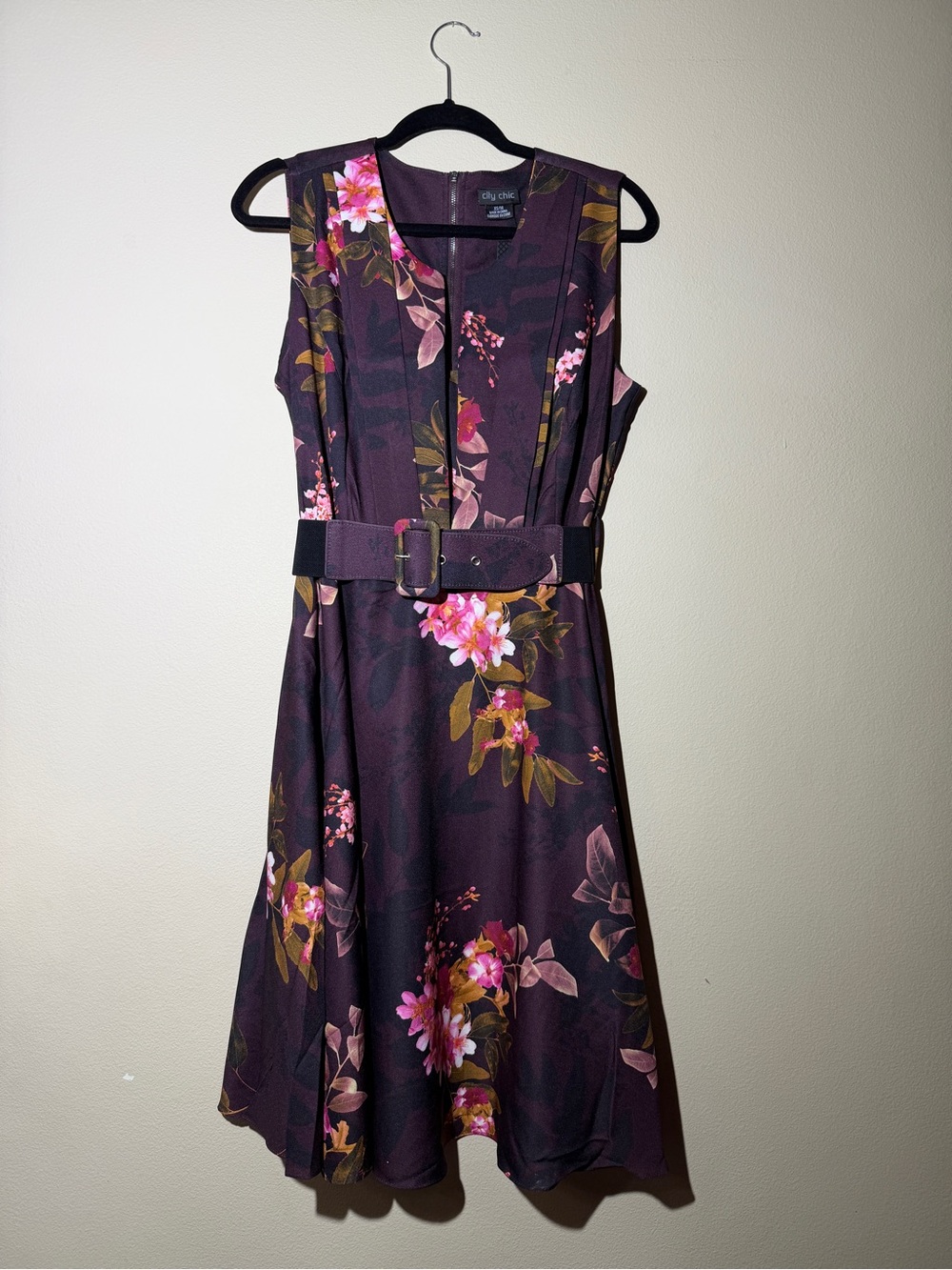 City Chic Marbella Night Floral Belted Midi Dress XS/14 NWT
